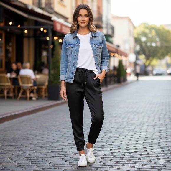 HAUTE HIPPIE Silk Drawstring Joggers Black Luxe Boho Soft Pants XS Small $320 - Picture 7 of 7